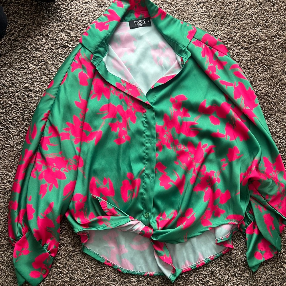 Floral Green and Pink Women's Top